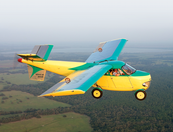 The only airworthy example of Molt Taylor’s vision of a practical flying automobile, the Aerocar soars over the Kissimmee, Florida landscape. With the power set at 25 inches of mercury and 2,500 rpm, the plane is cruising here at 90 knots. Maximum speed is 117 mph (188km/h; 102 kn); range is 300 miles (261 nmi; 483 km).