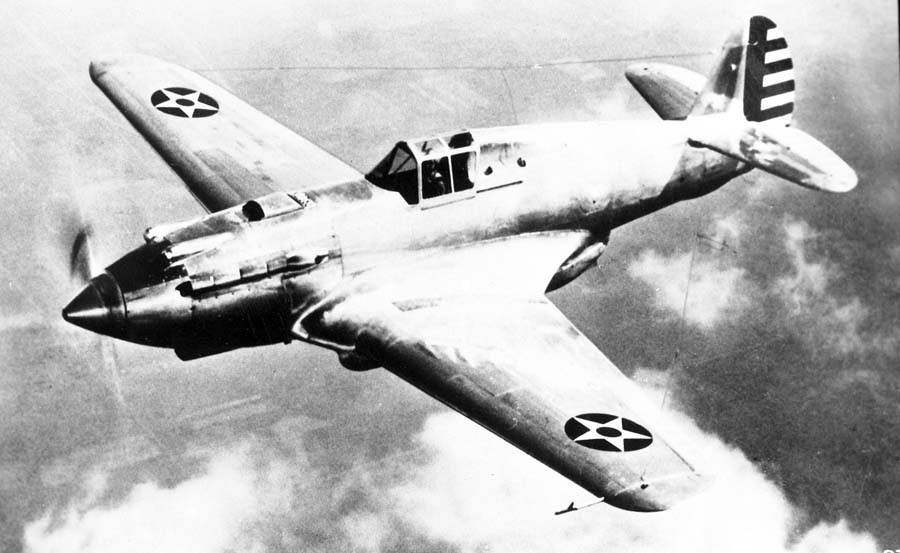 The Curtiss XP-40 first flew in October 1938. It was a modified P-36, replacing the radial engine with an Allison V-12. (Photo courtesy of Joe Gertler/Raceway Collection)