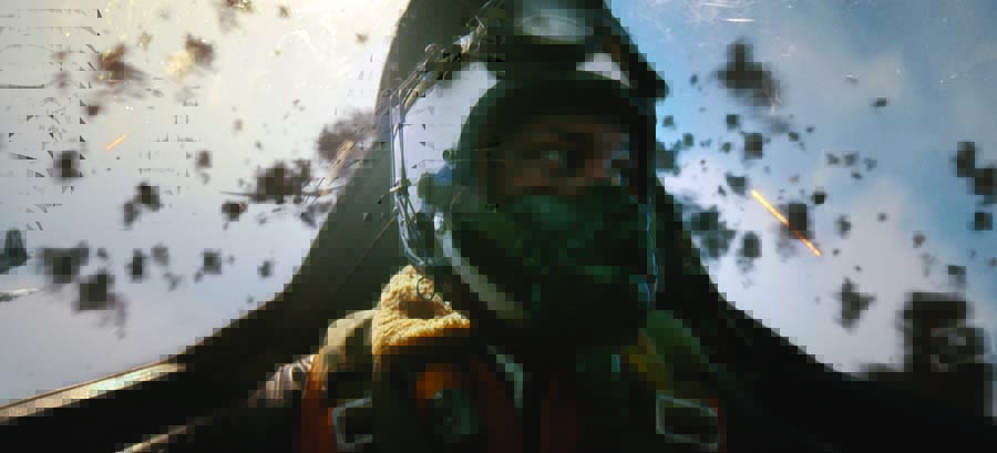 Jonathan Majors plays Jesse Brown in Columbia Pictures’ “Devotion.” In this still from the film, he’s in the cockpit of Brown’s VF-32 Corsair. But he was actually filmed in the rear cockpit of Lewis Air Legends’ T Mk. 20 Sea Fury with Steve Hinton flying.